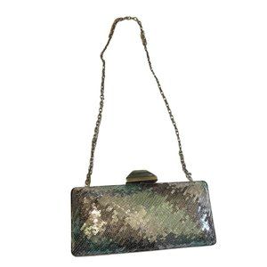 Sondra Roberts Blue and Silver Sequin Embellished Evening Bag with Chain Strap